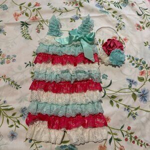 Multi Colored Lace Petti Romper with headband